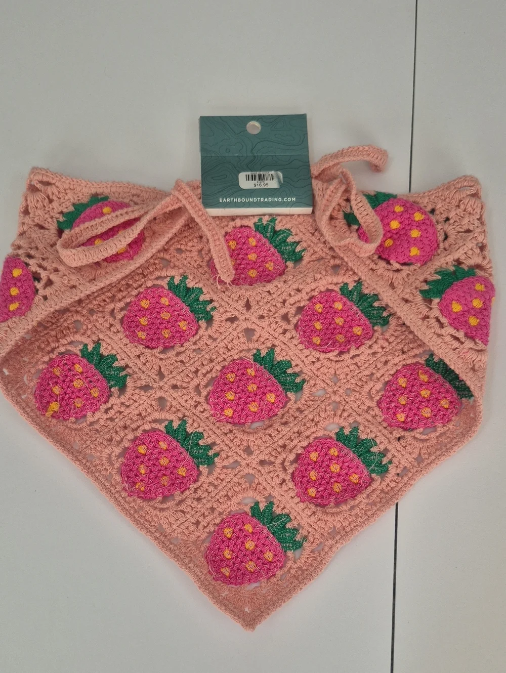 Earthbound Trading Co. Pink Crochet Strawberry Bandana